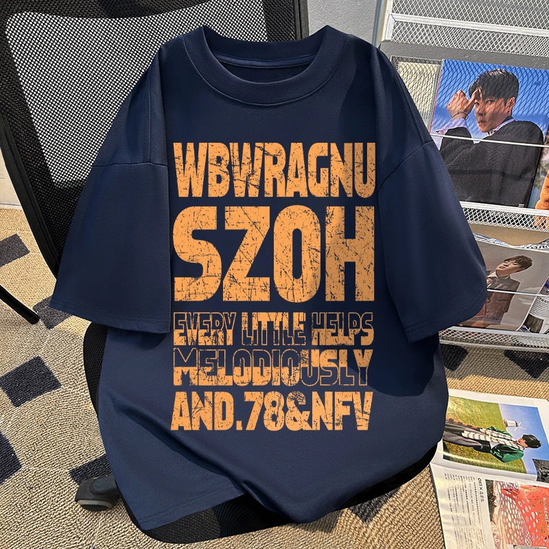 jtrt美式重磅短袖男女夏季字母印花藏青色t恤宽松休闲纯棉上衣潮