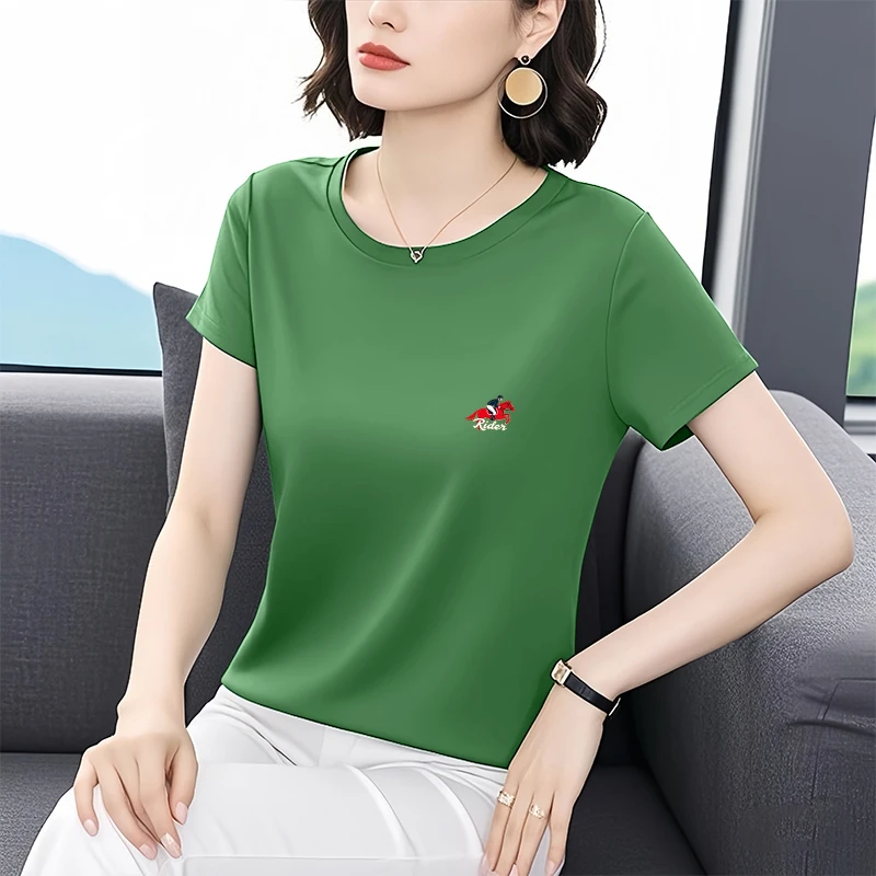 通勤韩版新款夏季短袖t恤女中年圆领休闲百搭显瘦宽松时尚通上衣