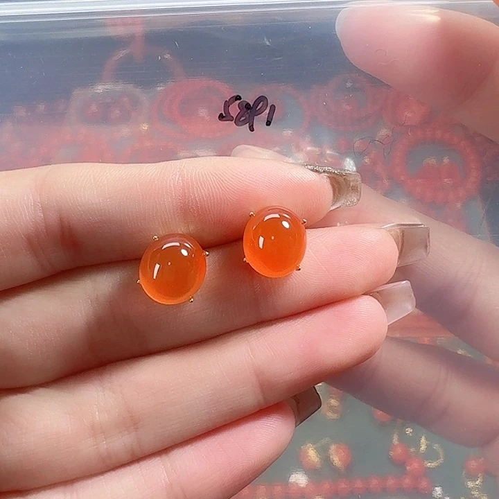 南红玛瑙银S925镶嵌耳饰