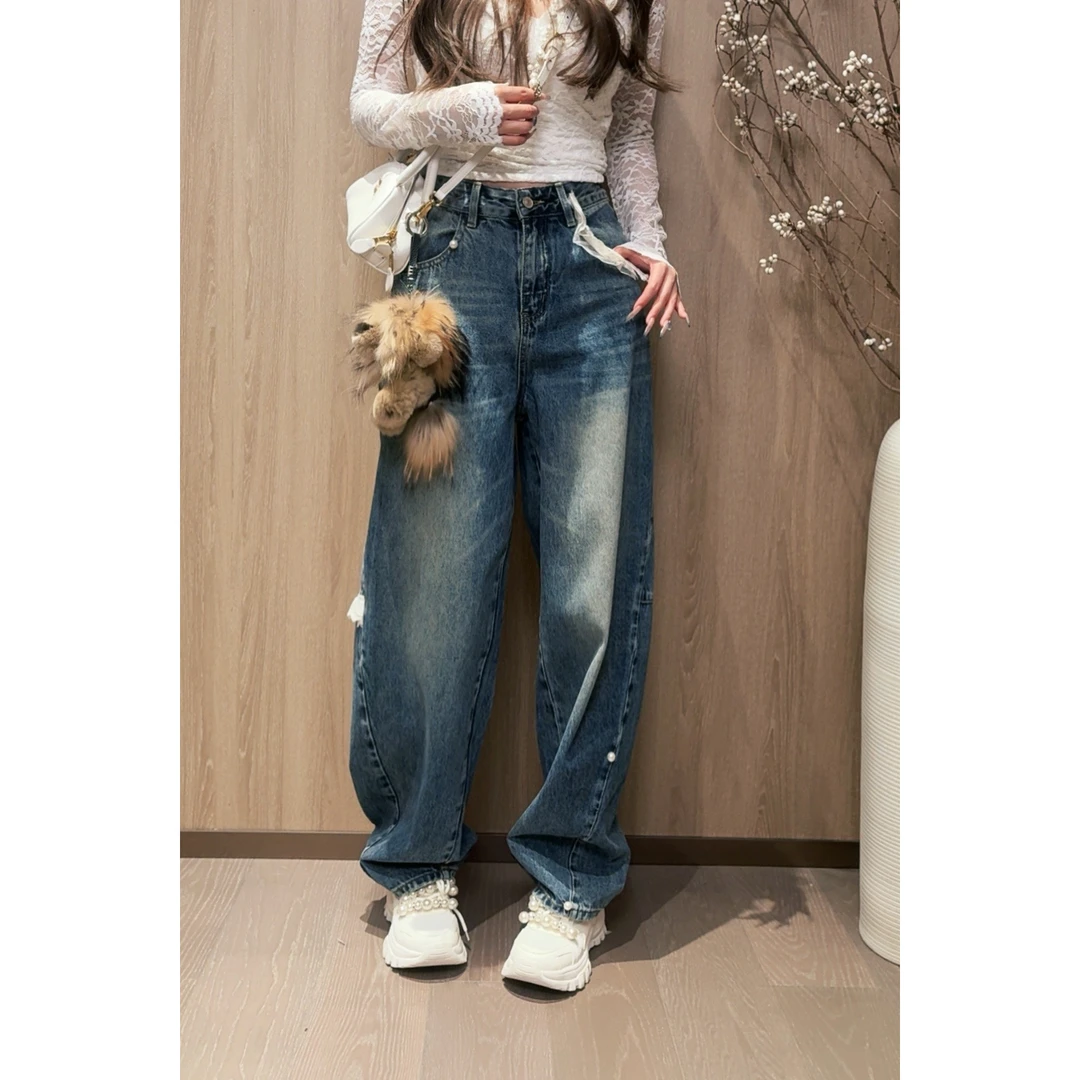 GUIDI GUDI【牛仔蕾丝】气质休闲百搭时尚蕾丝牛仔裤 K9510417H