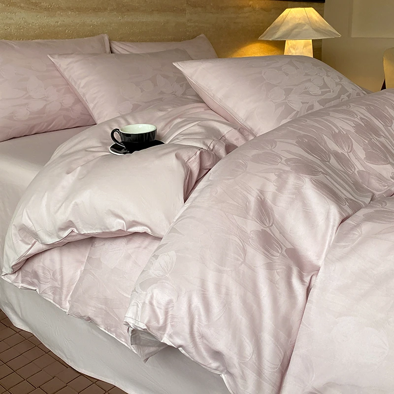 轻奢160支纯棉贡缎四件套全棉高端提花被套主卧床单笠床上用品