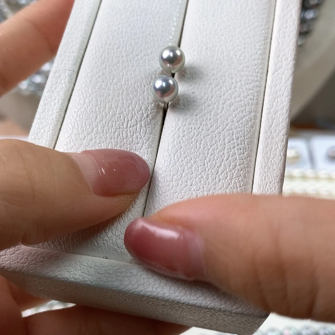 海水珍珠18K金镶嵌耳饰6-6.5mm日本真多麻海水珍珠耳钉