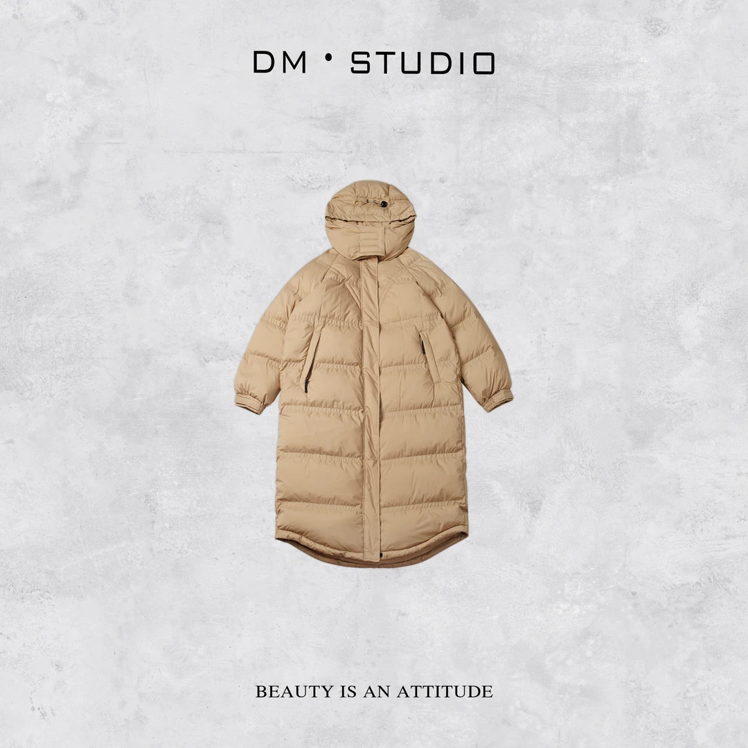 DEDM-DM•STUDIO/冬季轻奢长款保暖高级感连帽90%白鸭绒服（933306）