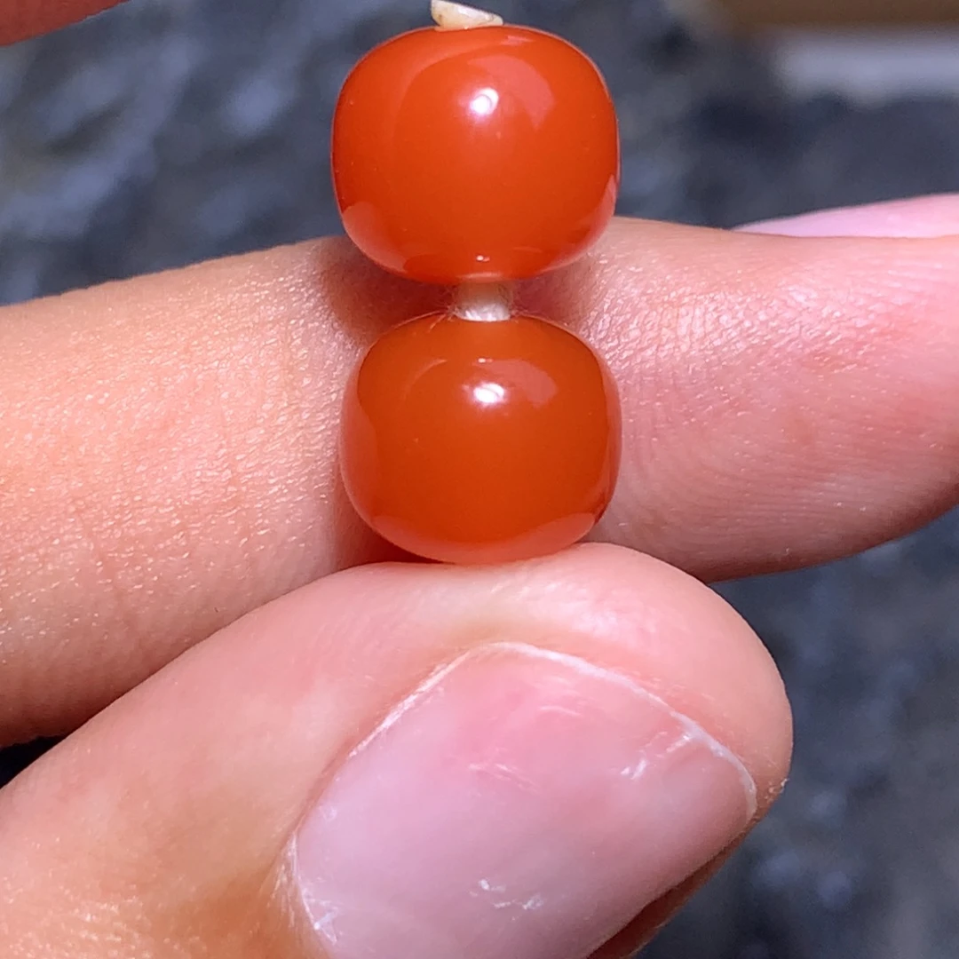 简***爱南红玛瑙未镶嵌老型对珠8.5×7.5