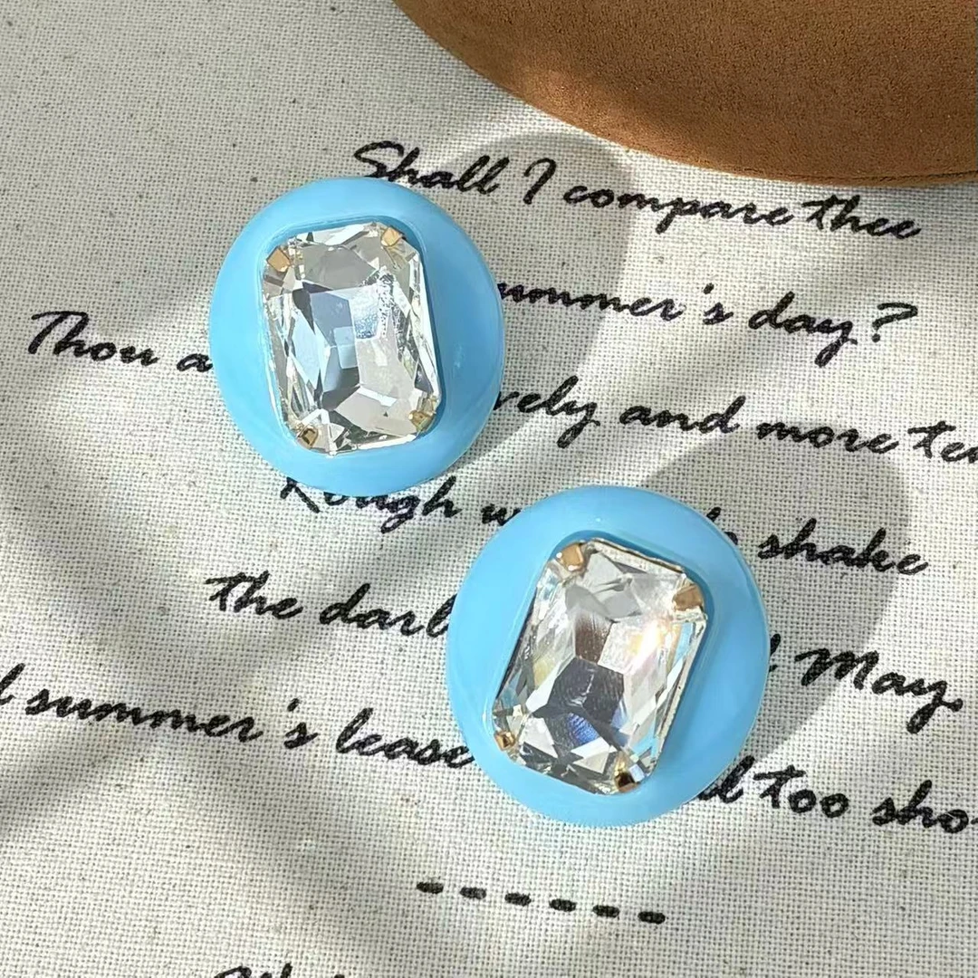 铜合金合成锆石耳饰 远远（YY541）蓝色树脂轻奢时尚百搭简约