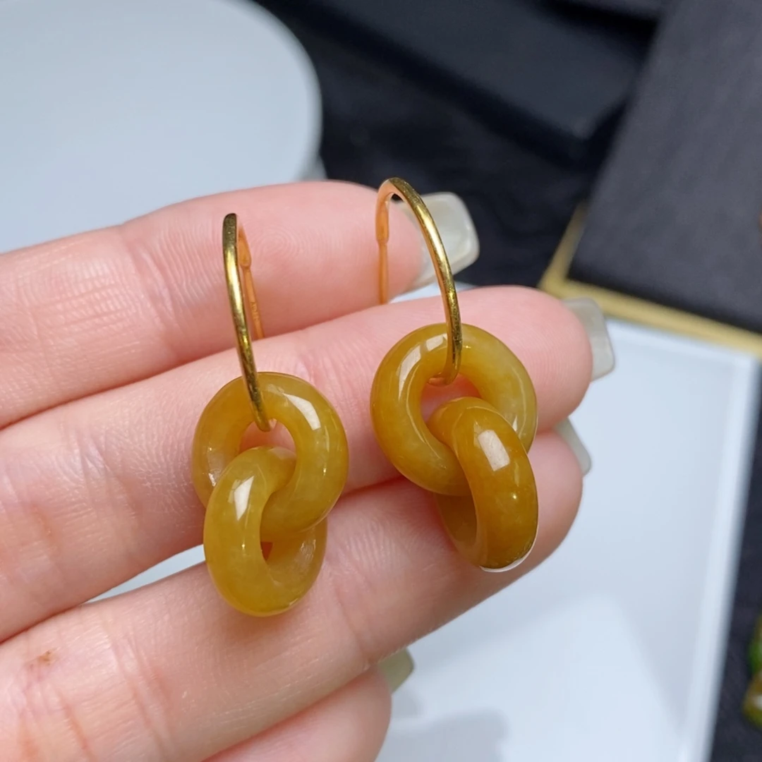 翡翠18K金镶嵌耳饰双环