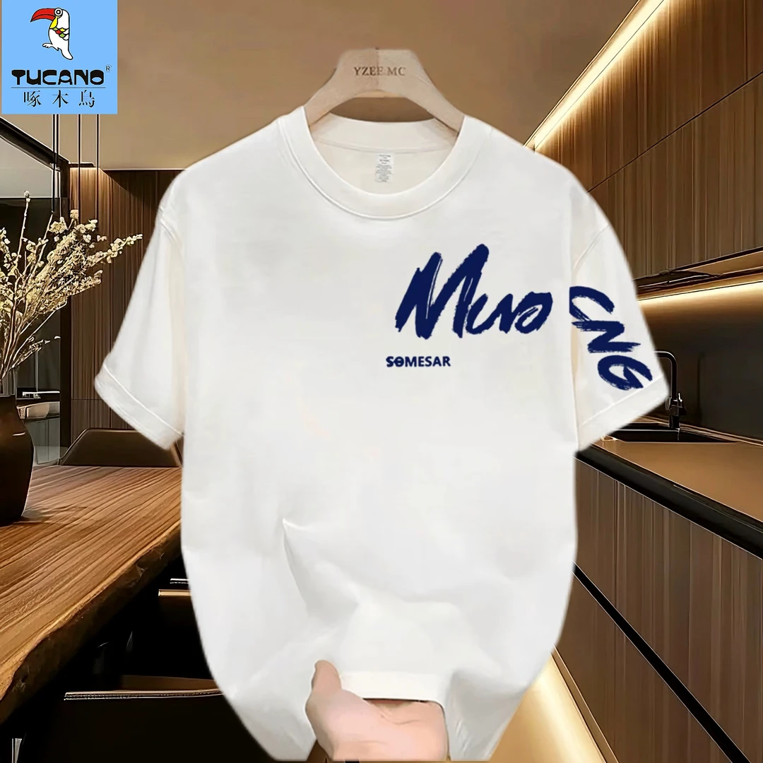 啄木鸟夏季新款纯棉短袖T恤男士潮流宽松圆领百搭休闲半袖ins时尚