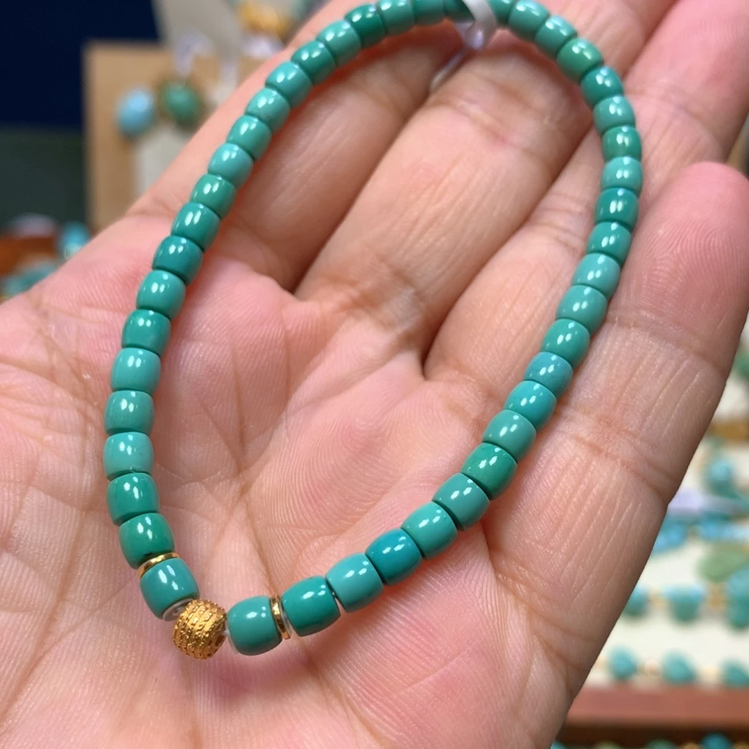 18K金镶嵌绿松石单圈直切4.5mm