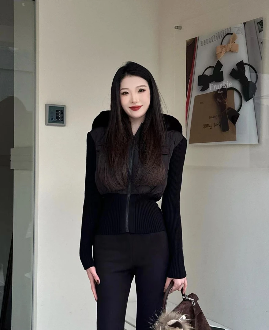 毛领可拆菱形纹棉服拉链韩系修身显瘦上衣