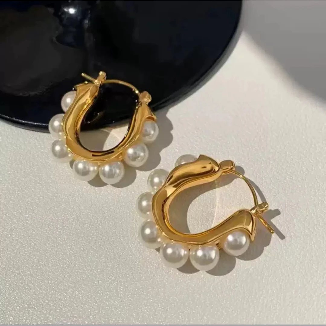 铜合金耳饰 名媛珠珠耳扣法式气质耳环小众设计感高级U型K1364