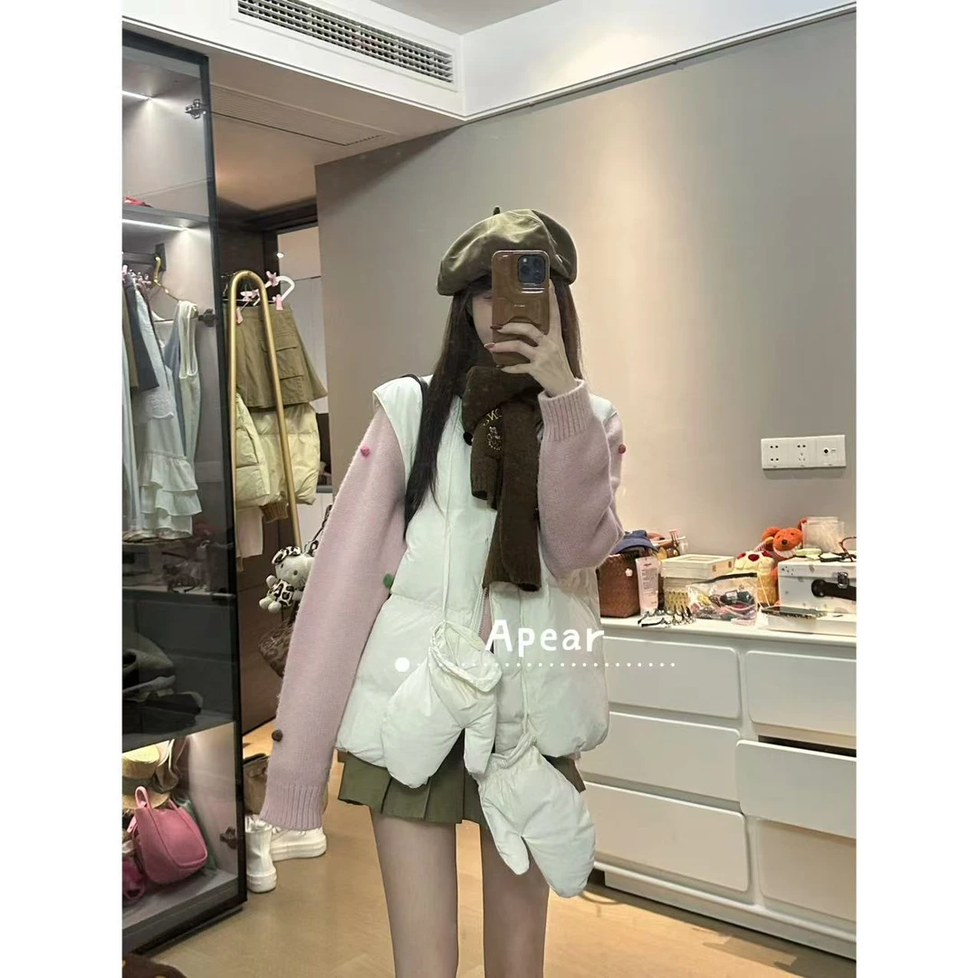 Apear♥~韩系秋冬显瘦百搭圆领羽绒马甲
