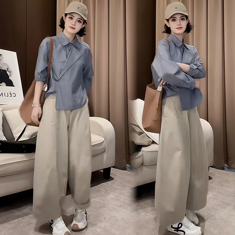 韩系百搭纯色休闲裤女士2025年秋冬新款洋气宽松遮肉显瘦阔腿长裤