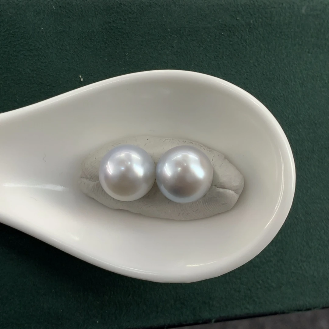 海水珍珠裸珠未镶嵌澳白银蓝光背镶耳钉12.2mm