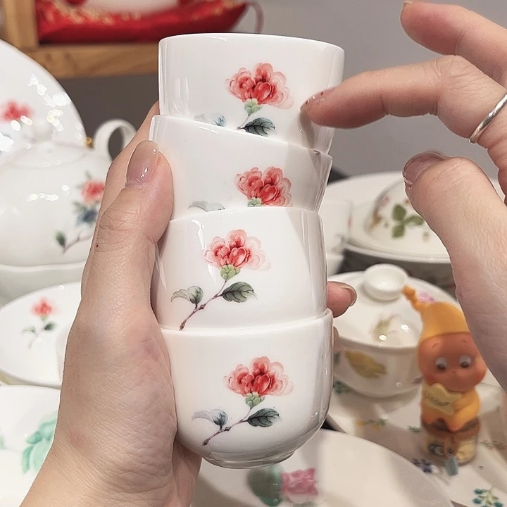 瓷片江口杯4个山茶花系列