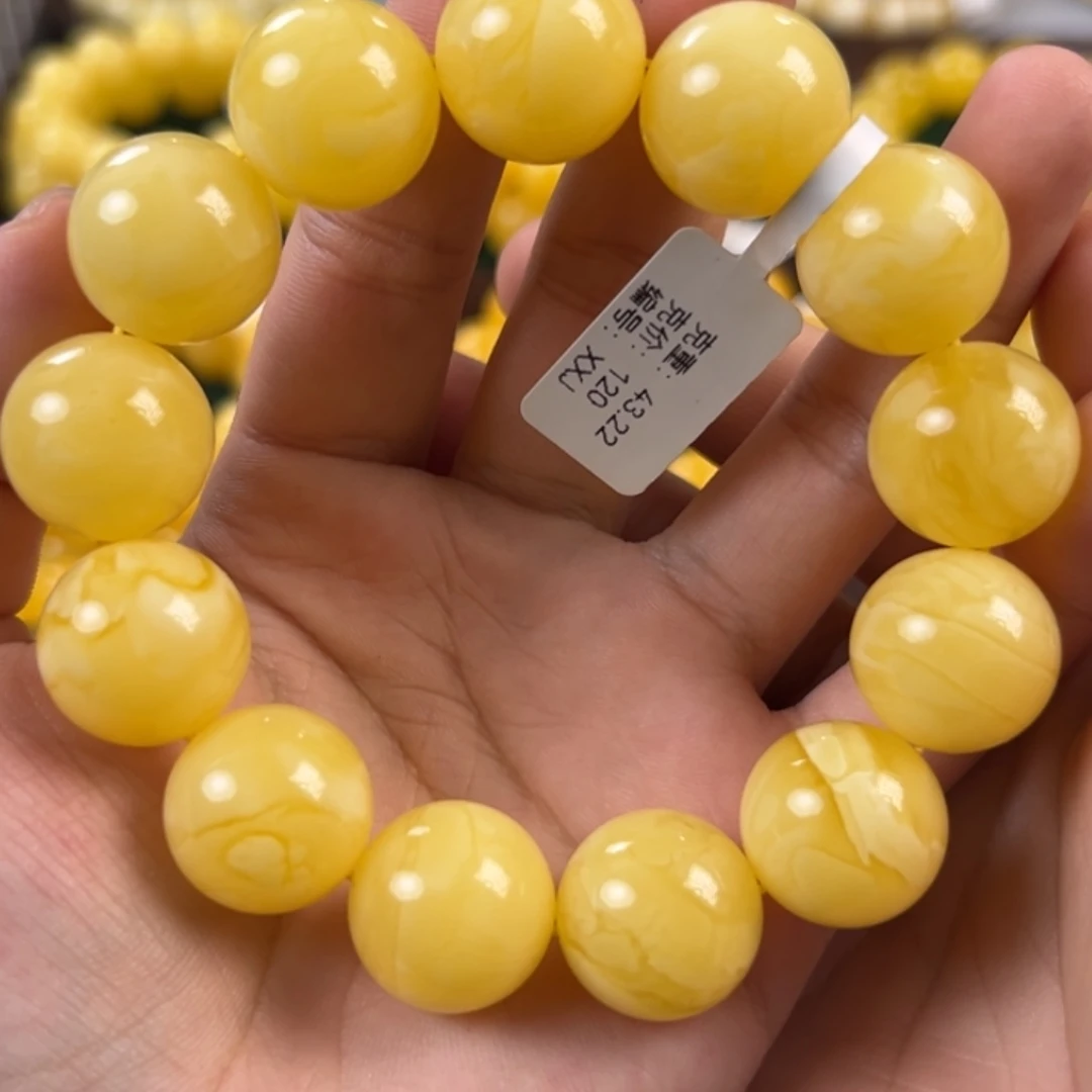 琥珀未镶嵌手链43.22g焦皮同料圆珠18mm xxj