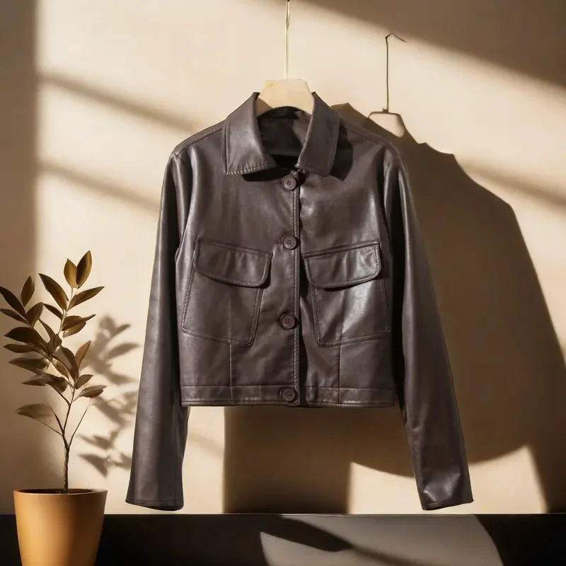 2025新款爆款皮衣休闲百搭韩版宽松女士春秋短款皮小外套女2509