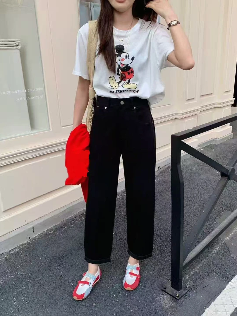 大码黑色25008哈伦牛仔裤女夏季新款胖mm显瘦宽松