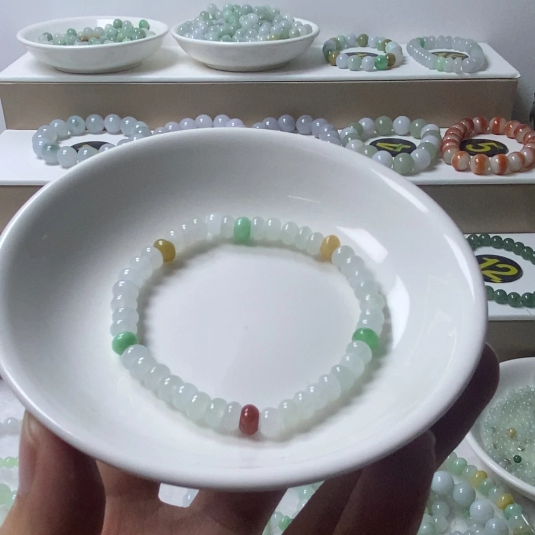 翡翠未镶嵌手链多宝算盘珠卡5.8