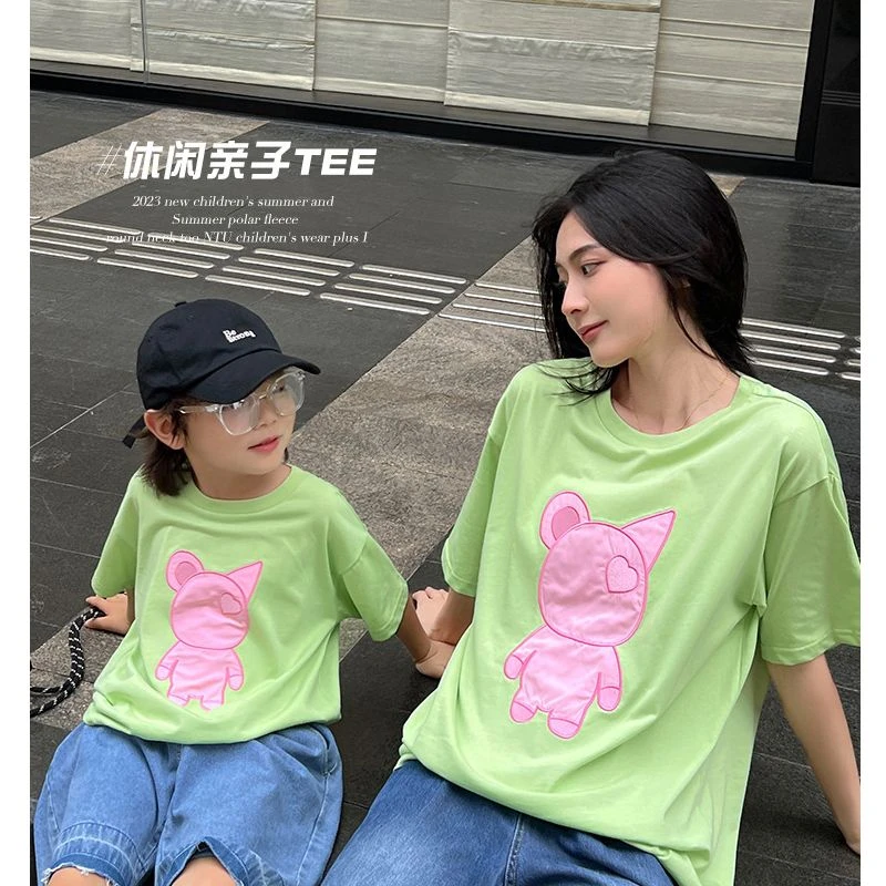 luson男童【潮兔】亲子装T恤男童休闲宽松绿色短袖潮MCX3419