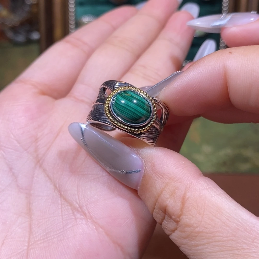 L***看孔雀石银S925镶嵌戒指