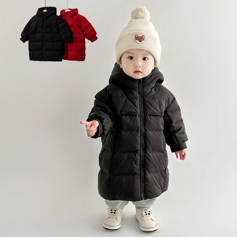 安踏超级儿童冬季儿童羽绒衣男女宝宝保暖加厚外套白鸭绒连帽冬装