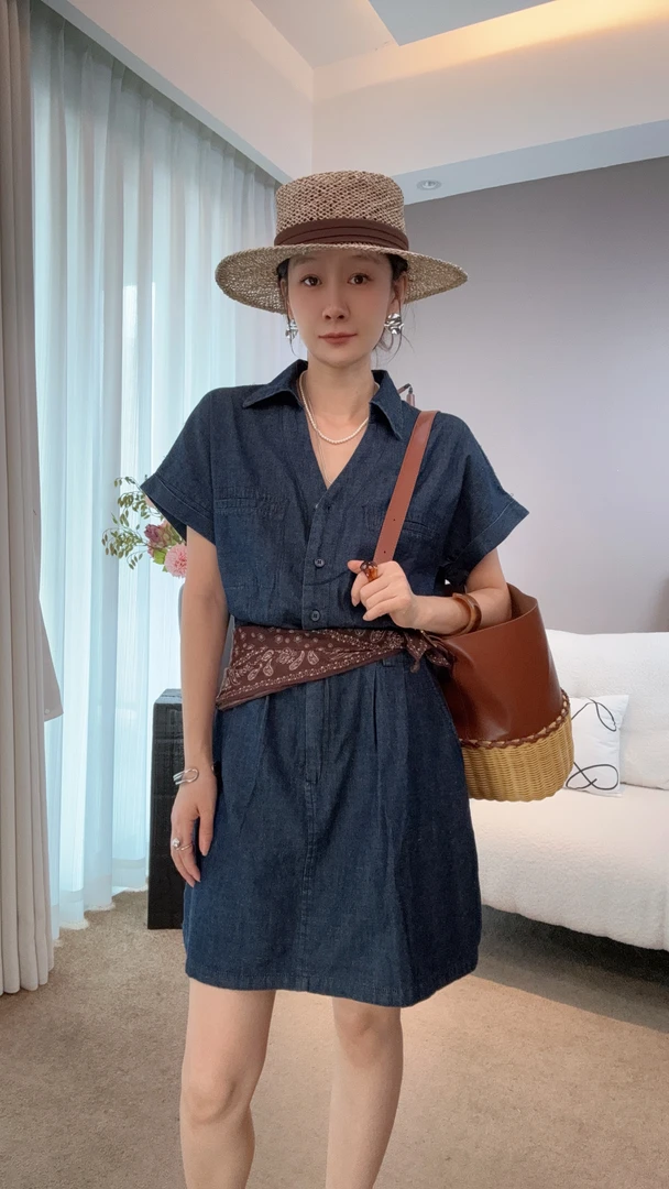 气质显瘦牛仔连衣裙时尚夏季宽松百搭裙子复古收腰休闲A字中长裙