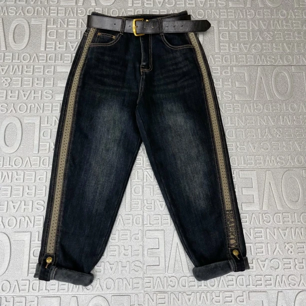 23070时尚百搭加绒牛仔微垮裤