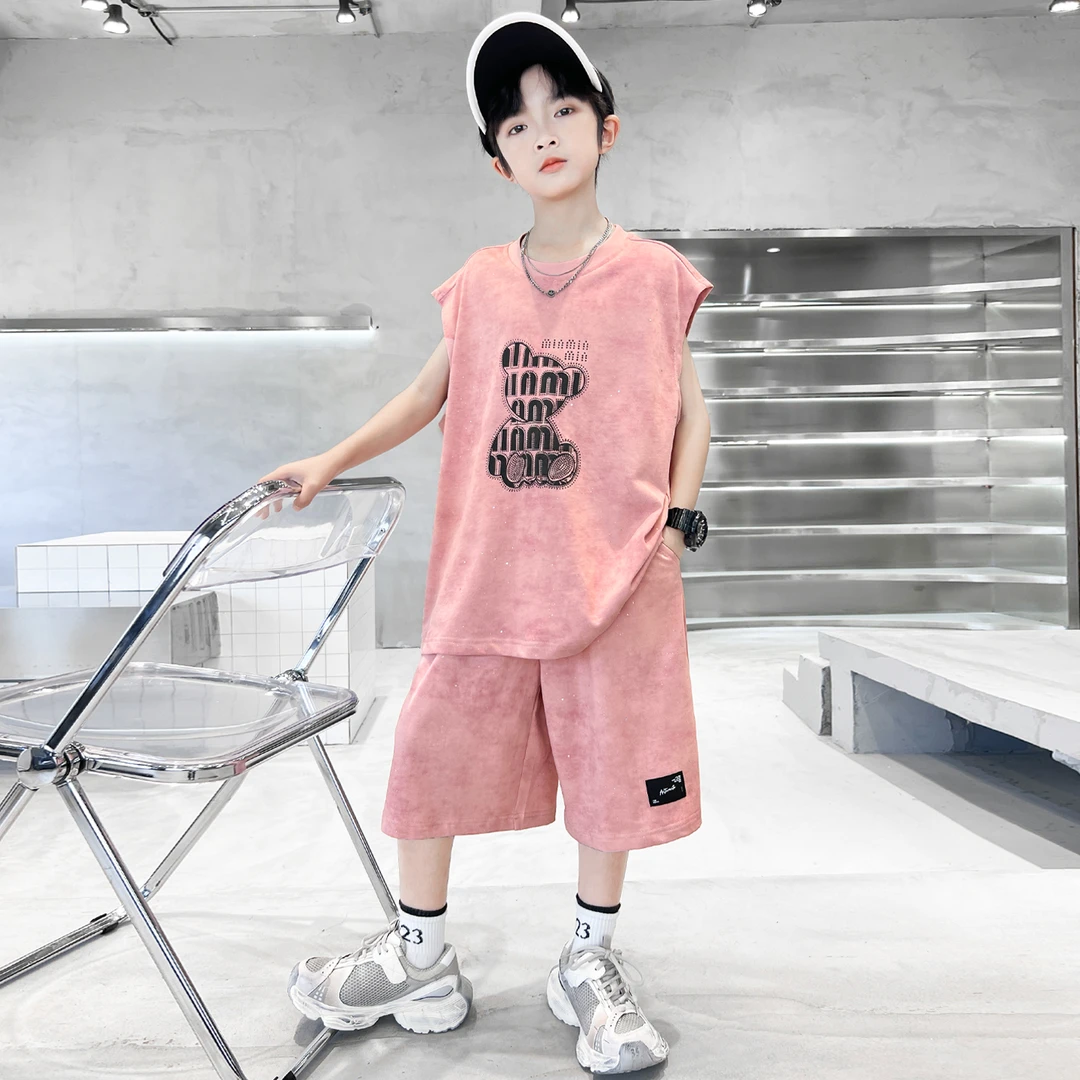 男童套装中大儿童夏装新款夏季无袖背心网红套装【锦丽】B5395