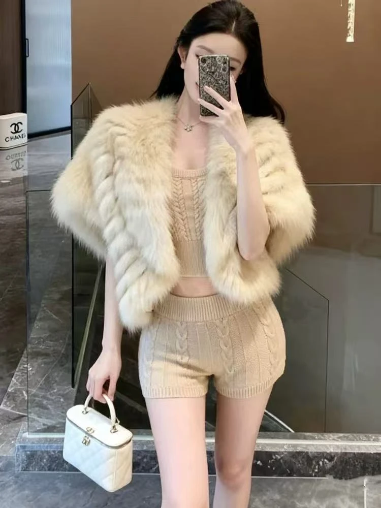 【MAZIA麦姿】“沪上千金‘’狐狸毛密车韩版减龄时尚翻领短款披肩皮草