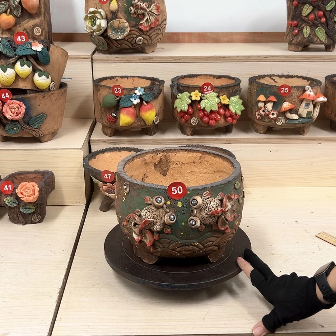紫砂花盆50号，内口18.5高15