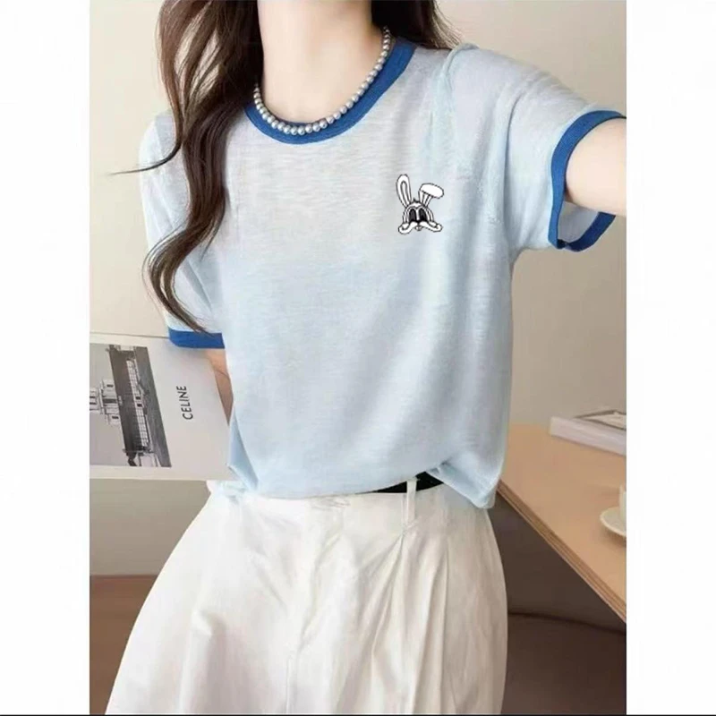 新款雪花棉短袖t恤女装2025夏季时尚百搭宽松显瘦胖mm体恤衫上衣