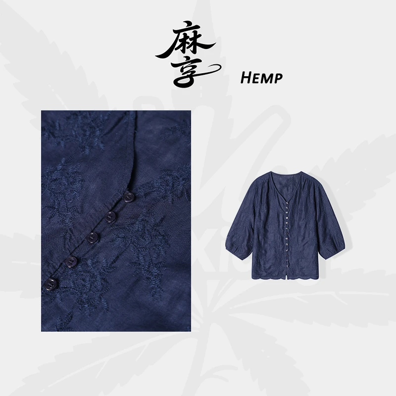 【金沙藤】100%汉麻刺绣衬衫女士夏款立体绣衬衣FSY50534