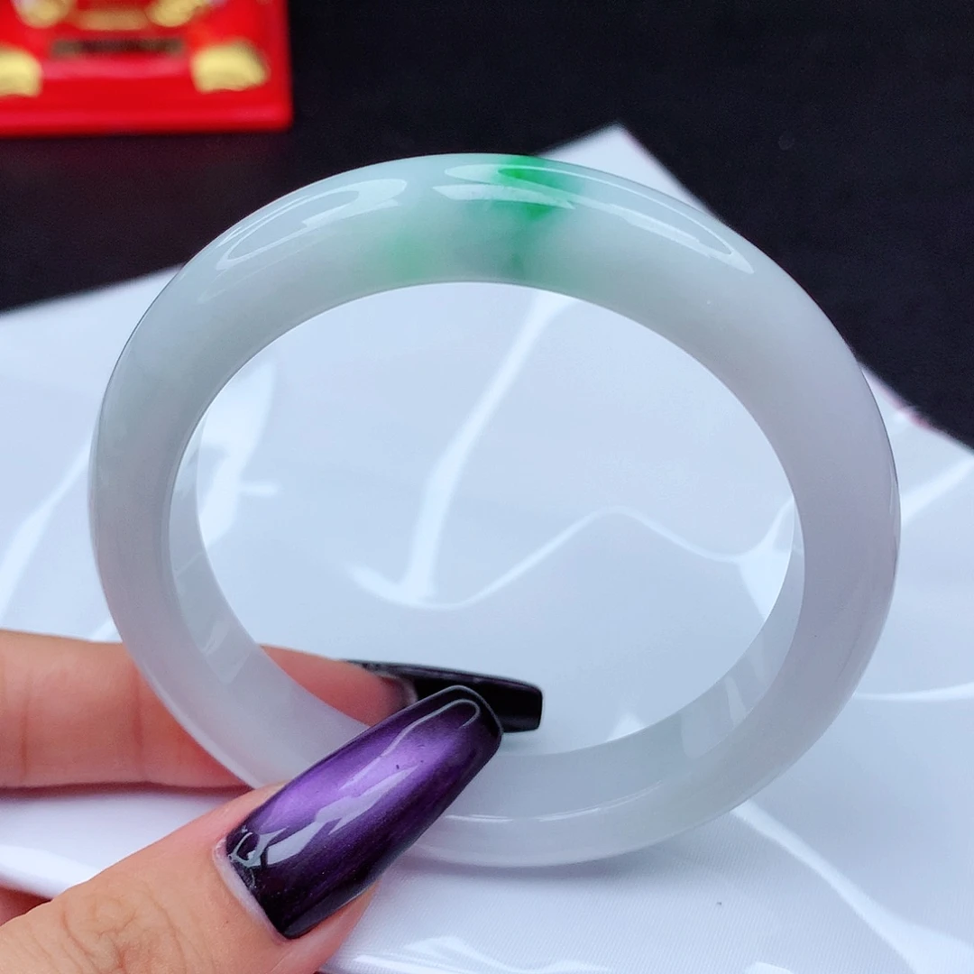 翡翠手镯未镶嵌翡翠55.5白底青窄版正圈