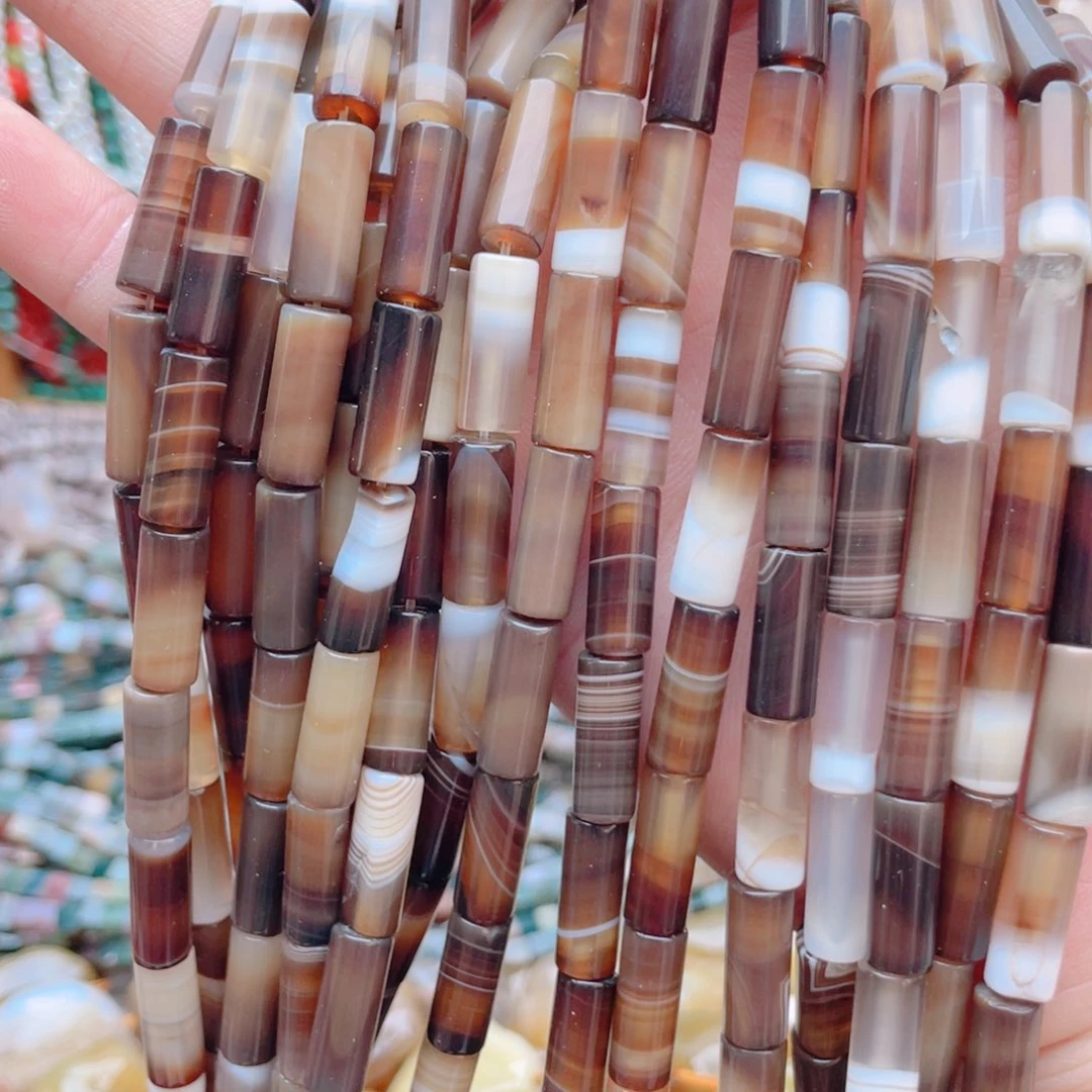 未镶嵌玛瑙/玉髓珠宝奇石咖啡色玛瑙管珠1条卡6*16有瑕