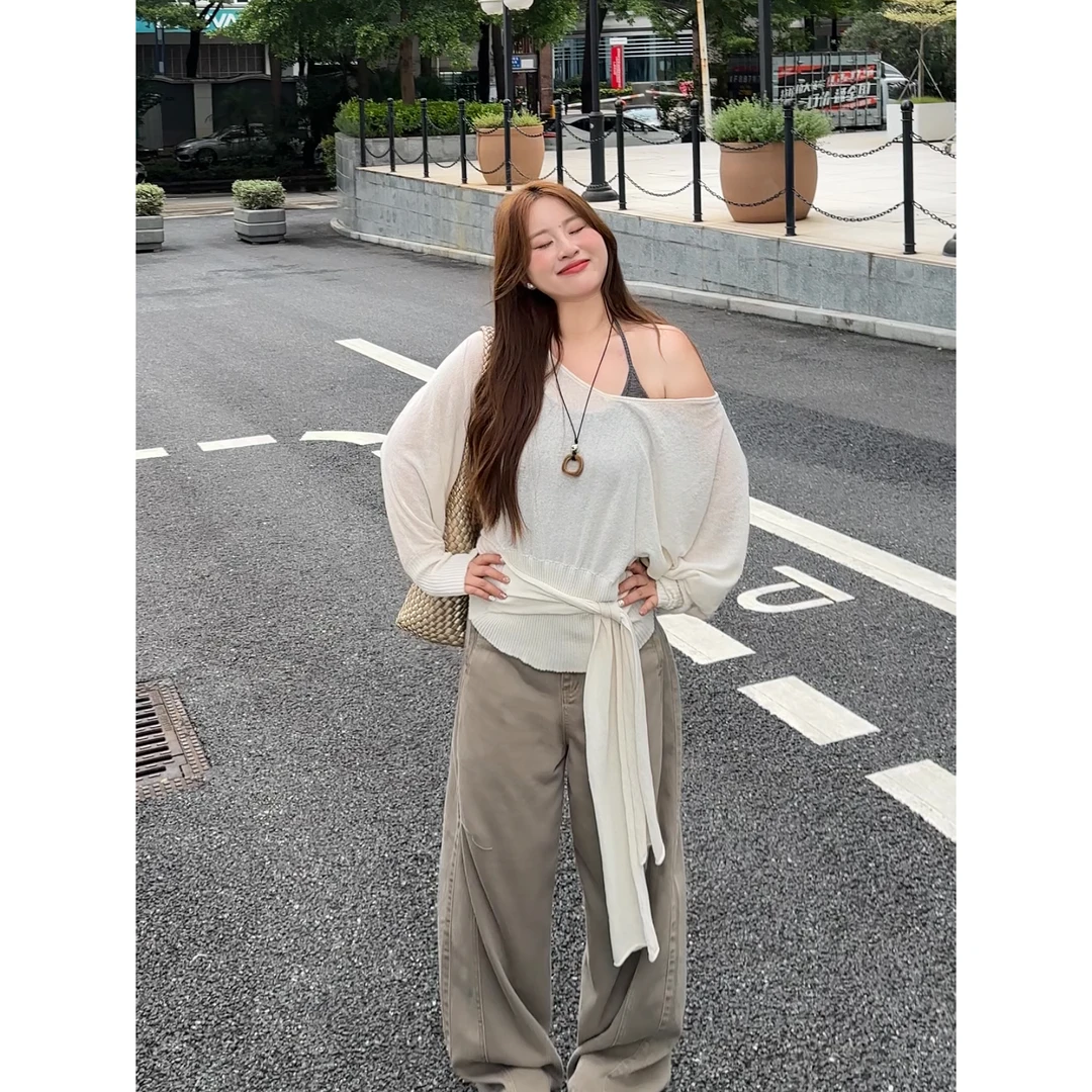 2025韩系简约气质绑带慵懒风休闲百搭防晒罩衫纯欲风背心两件套