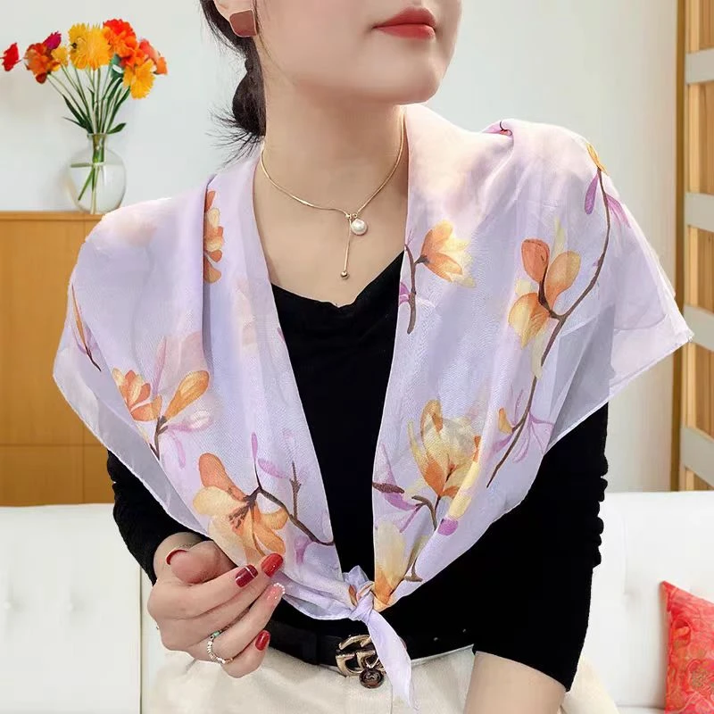 A031【紫色兰花】60*60方巾丝巾