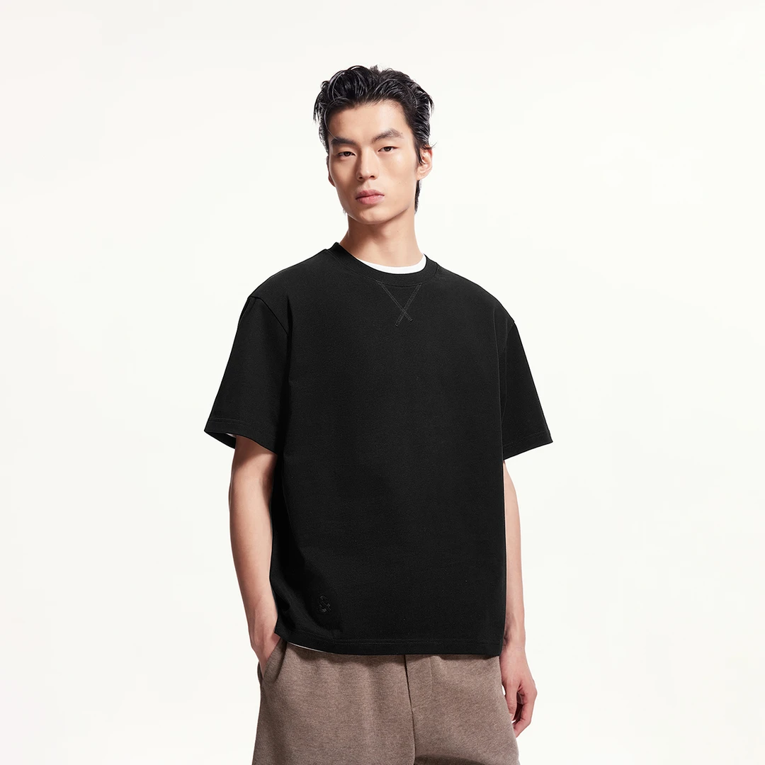 杰克琼斯男装秋季舒适磨毛刺绣logo百搭潮流时尚个性短袖T恤男装