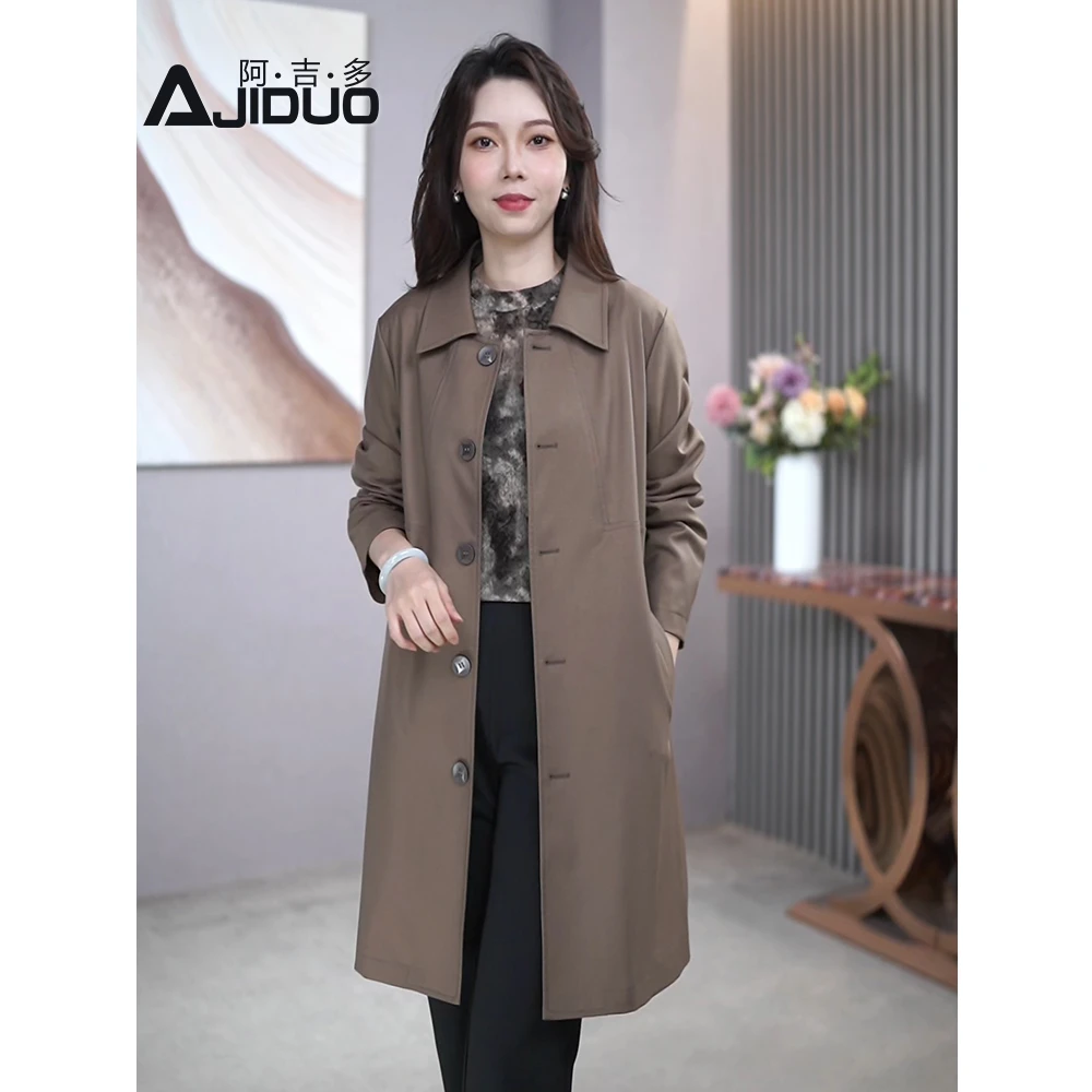大码女装英伦风翻领卡其色风衣外套秋季胖mm宽松中长款休闲大衣