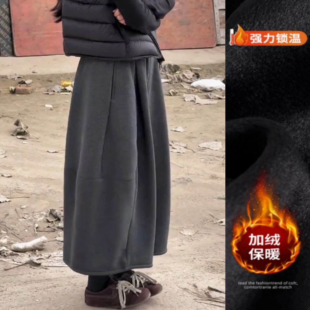 景倩妮灰色洋气慵懒风加绒休闲裤2025秋冬新款高腰显瘦九分阔腿裤