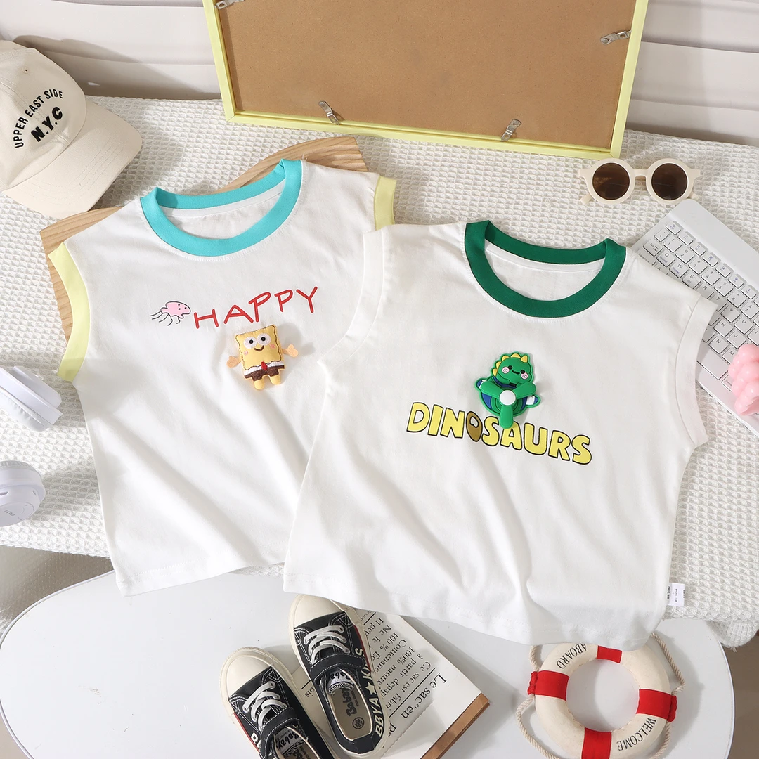 夏季新款立体卡通玩偶背心男女童无袖上衣休闲百搭圆领打底