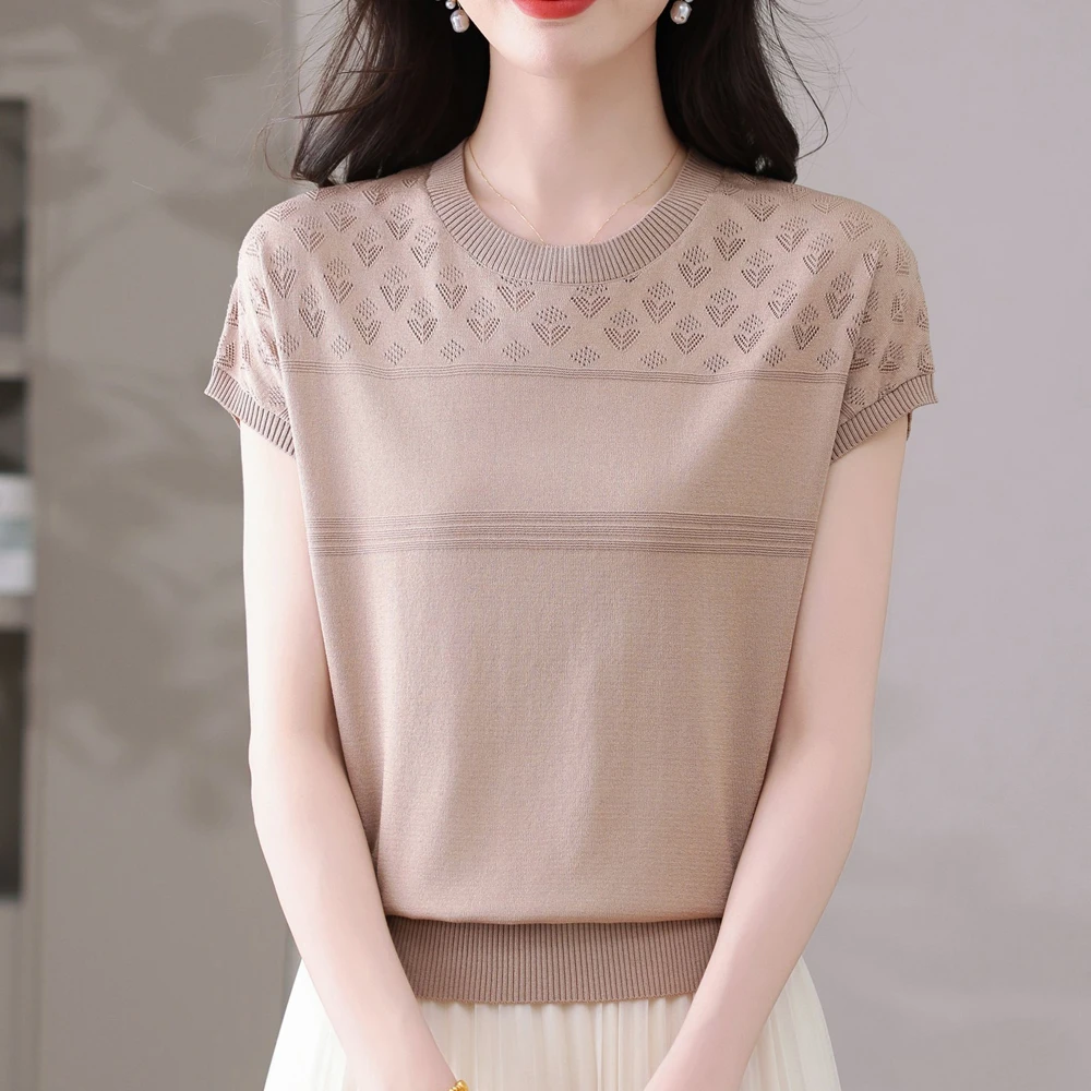 【天丝】夏季女士显瘦圆领蝙蝠落肩袖减龄上衣短袖薄款针织T恤衫