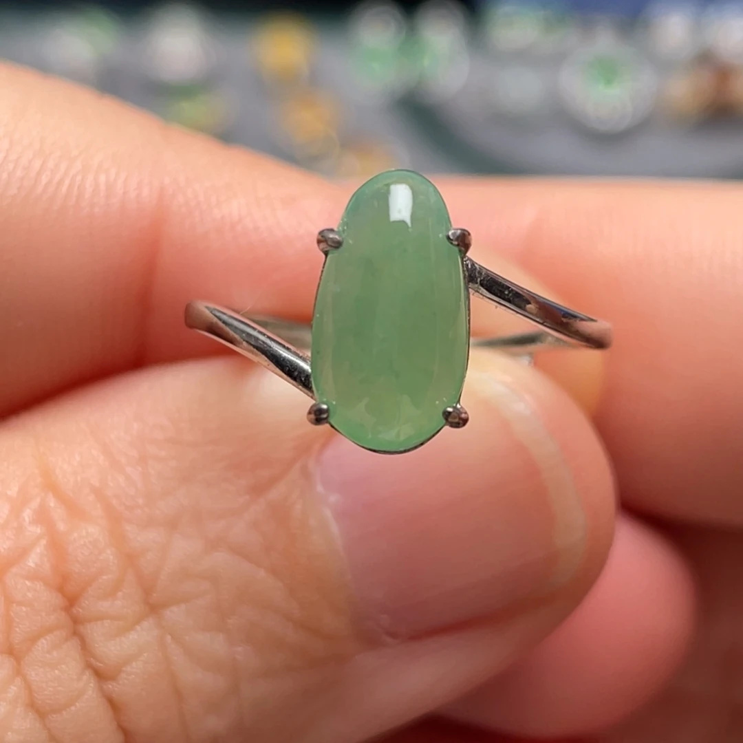 翡翠戒指银S925镶嵌纯天然缅甸翡翠