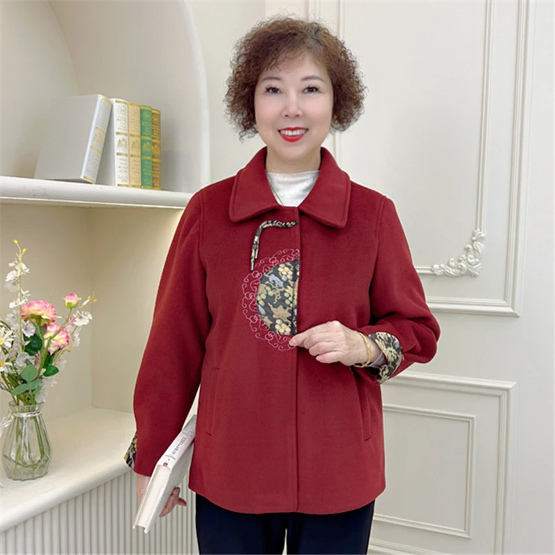 中老年女装春装2025新款毛呢外套本命年妈妈过年衣服春秋中式国风
