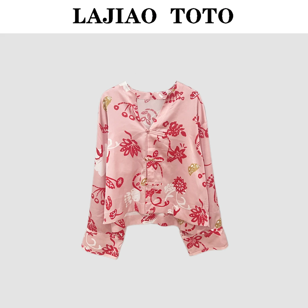LAJIAO TOTO【国风枫叶】时尚感洋气春秋季盘扣女士长袖衬衫#6369