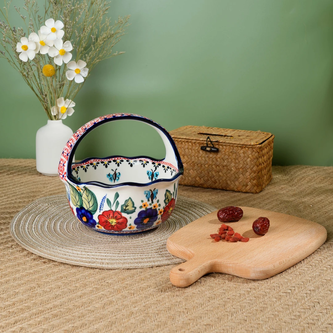 【美森专属】手绘西里西亚-花边一体水果提篮碗