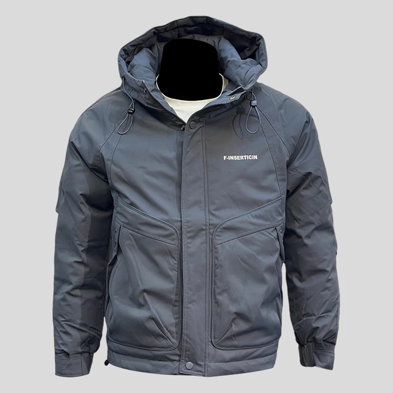 ohmmayby连帽外套户外冬季修身棉衣灰色潮牌保暖短款潮牌工装外套