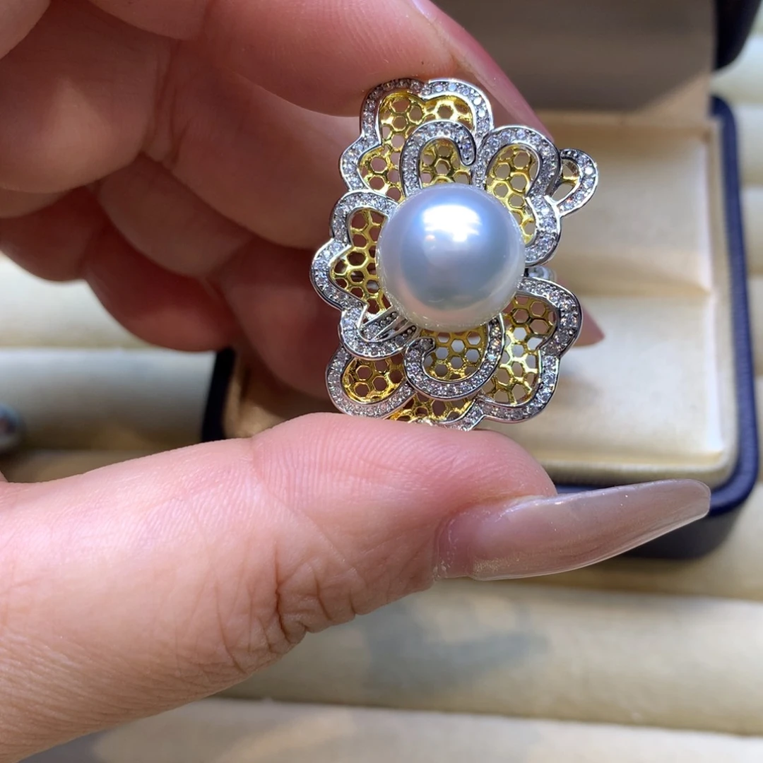 银S925镶嵌戒指海水珍珠