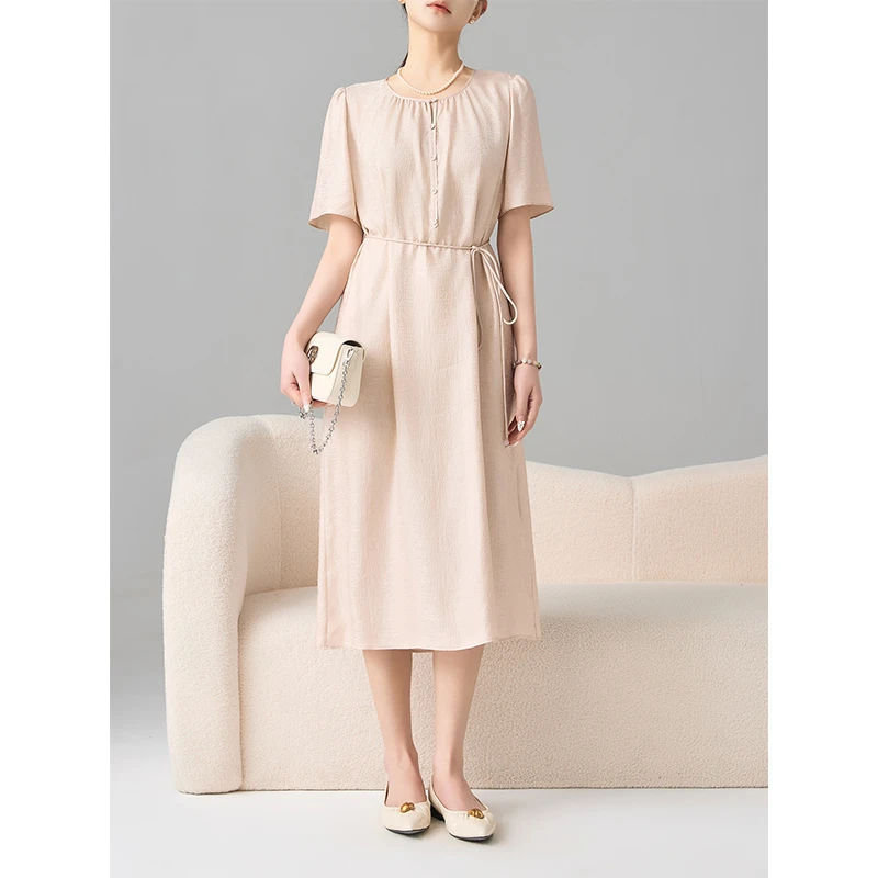 老敏哥22姆米提花重缎桑蚕丝高级感气质短袖连衣裙女S05096893