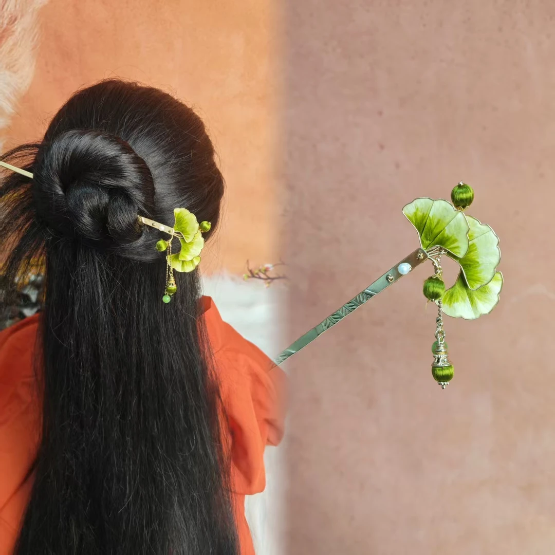 炑歌K452原创掐丝绒花银杏叶国风时尚百搭款手工发簪