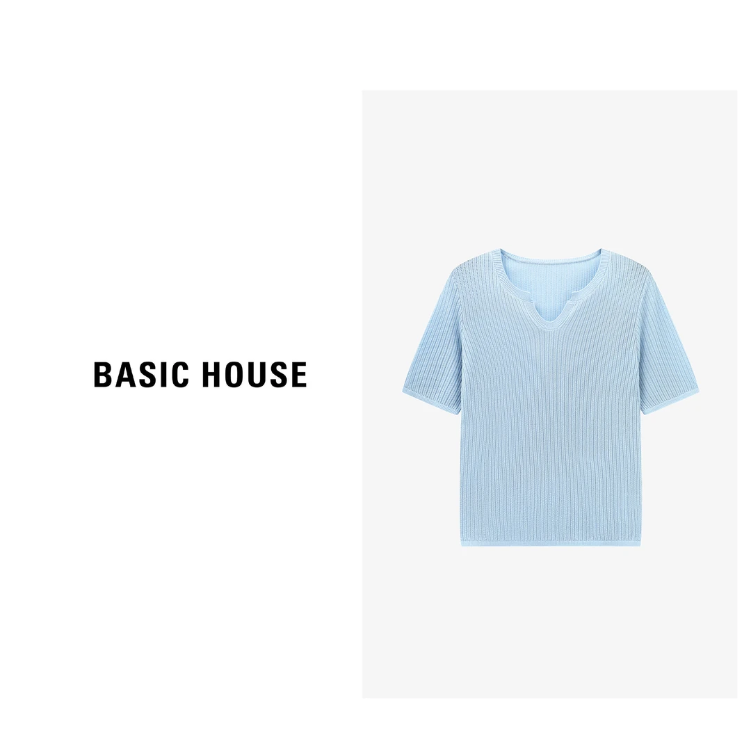 Basic House/百家好夏季时尚休闲简约短袖针织衫-B0625B5R652